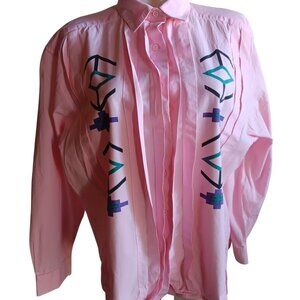 Vintage 80's Wrangler Womens XL Pink Button-Up Shirt Geometric Pattern Design